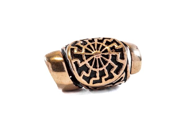 Gro&szlig;e Haarperle Bartschmuck Schwarze Sonne BRONZE