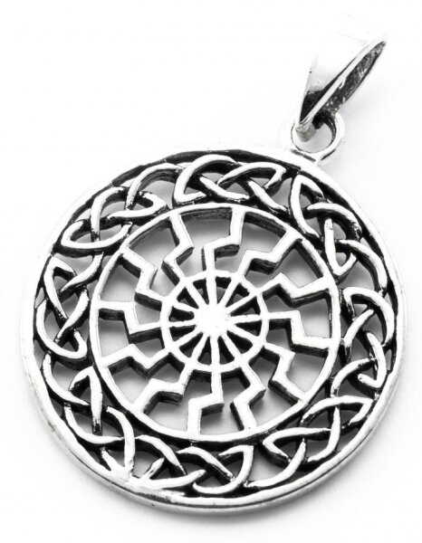Schwarze Sonne mit Wikinger Knoten Anh&auml;nger Silber