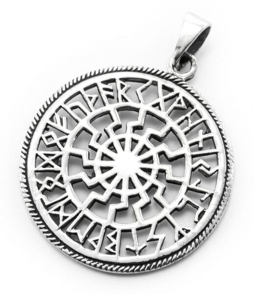 Schwarze Sonne mit Runen Silber