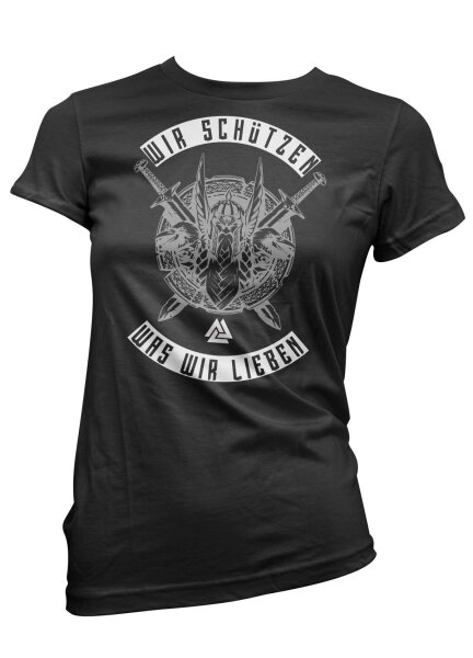 Wir sch&uuml;tzen was wir lieben - Ladyshirt Wikinger Viking Valhall Odin Thor
