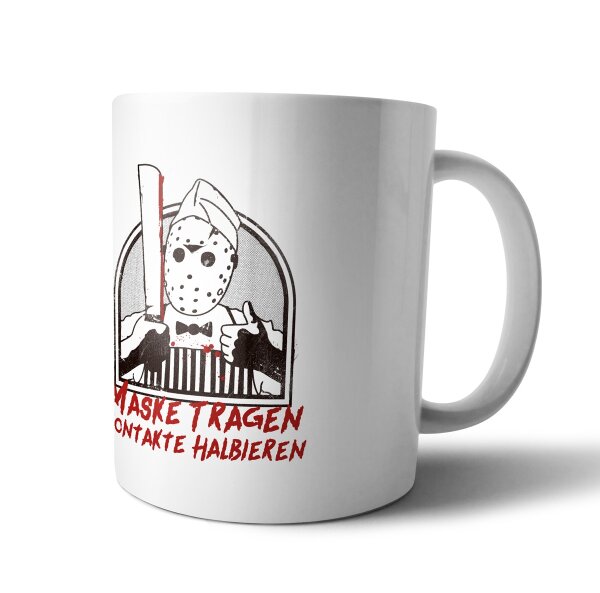 Maske tragen Kontakte halbieren Tasse Corona Covid