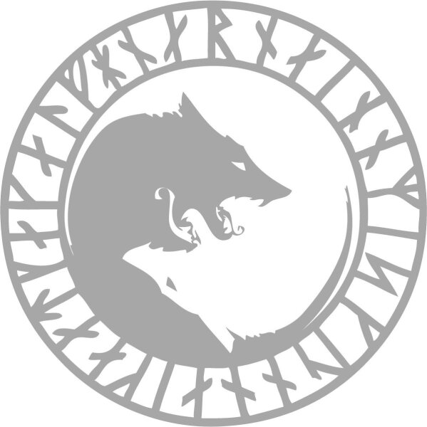 Aufkleber Geri Freki Odins W&ouml;lfe gierig und gefr&auml;sig silber