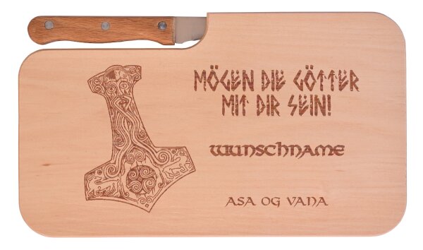 Wikinger Brotzeitbrett M&ouml;gen die G&ouml;tter mit dir sein mit eignem Namen graviert