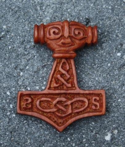Wikinger Schmuck Anh&auml;nger MJ&Ouml;LNAR 3.5 Donner-Hammer Thorshammer Handarbeit Holz