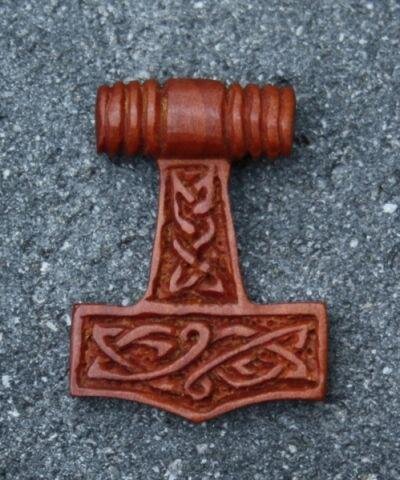 Wikinger Schmuck Anh&auml;nger THORAN 3.1 cm Thorshammer Knotenmuster Holz