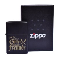 ZIPPO Sturmfeuerzeug schwarz Auf alte G&ouml;tter und gut...