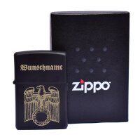 ZIPPO Sturmfeuerzeug schwarz Adler Reich 1mit WunschText...