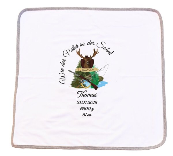 Babykuscheldecke J&auml;ger Fischer mit Namen personalieisert Geschenk