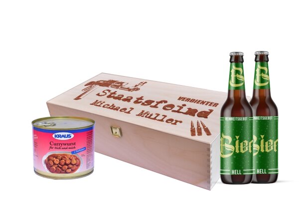 Geschenkbox Wunschname verdienter Staatsfeind personalisiert Bier