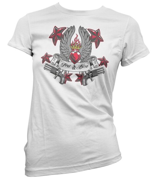 Frei & B&ouml;se - Herz u. Knarren - GirlieShirt Deutschrock Punk Pogo